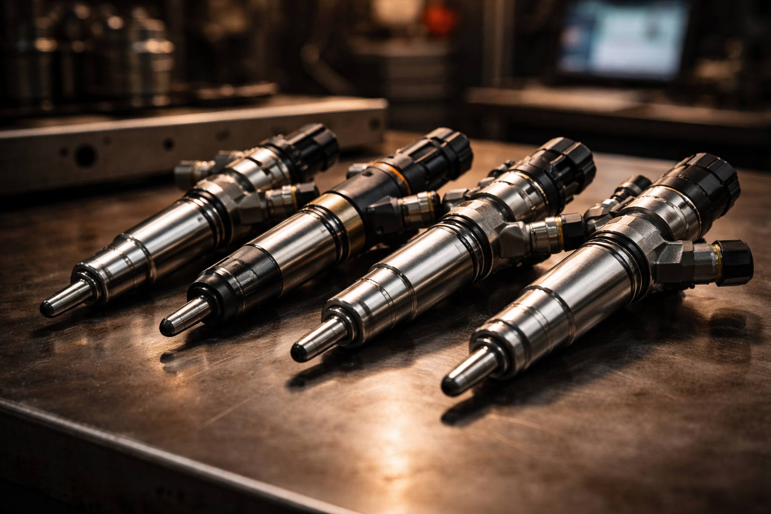 Zregenerowane wtryskiwacze Common Rail na stole probierczym w Turbojulita Wrocław